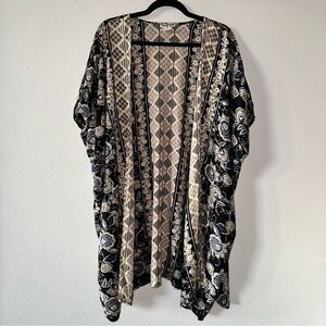 gypsy love open front longline mixed print floral kimono